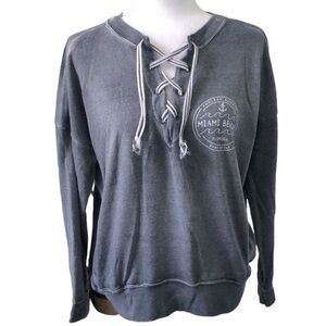 Ocean Drive Lace Up Sweatshirt Gray Size Small